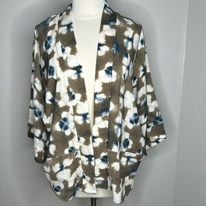 Kimono Open Front Blue and Brown Watercolor Looking Pattern